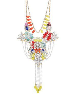 Steve Madden Layered Floral Beaded Bib Necklace