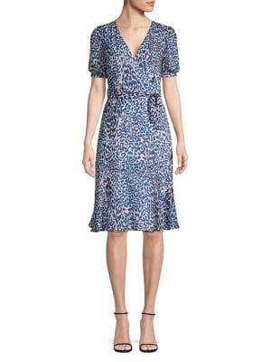 Eliza J Leopard-print Faux-wrap Flounce Dress