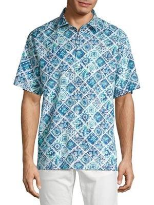 Tommy Bahama Tivoli Tiles Island Zone Regular-fit Silk Blend Button-down Shirt