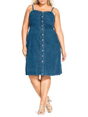 City Chic Plus Desire Button-front Denim Dress