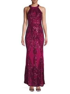 Quiz Embellished Halter Sheath Gown