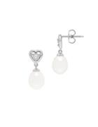 Lord & Taylor 7-8mm White Oval Freshwater Pearl And Diamond Sterling Silver Earrings