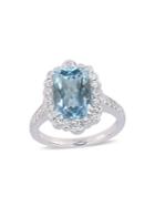Sonatina Sterling Silver, Blue Topaz And White Topaz Halo Cocktail Ring