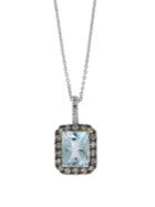 Effy Aquamarine, Diamond And 14k White Gold Pendant Necklace- 0.29 Tcw
