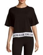 Calvin Klein Jeans Heathered Drop-shoulder Cotton-blend Top