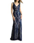 Basix Sleeveless V-neck Embroidered Gown