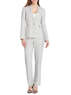 Tahari Arthur S. Levine One Button Rounded Starneck End On End Jacket And Pant Suit
