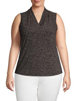 Anne Klein Plus Dot-print V-neck Top
