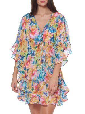 Bleu Rod Beattie Floral Ruffle Swim Cover-up