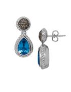 Lord & Taylor Blue Topaz, Brown Diamond And Sterling Silver Drop Earrings