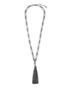 Vince Camuto Statement Tassels Crystal Pave Hematite-plated Chain Fringe Pendant Necklace