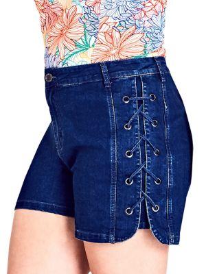 City Chic Plus Denim Lace-up Shorts