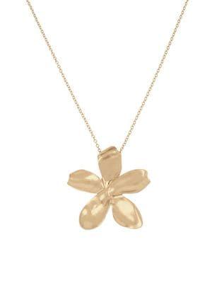 Robert Lee Morris Goldtone Sculptural Flower Pendant Long Necklace In Gift Box