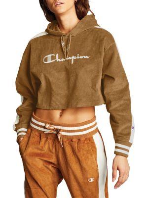 Champion Cropped Corduroy Pullover Hoodie