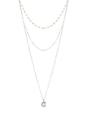 Carolee Silverplated And 3-3.5mm & 8mm Freshwater Pearl Multi-strand Rosary Chain Necklace