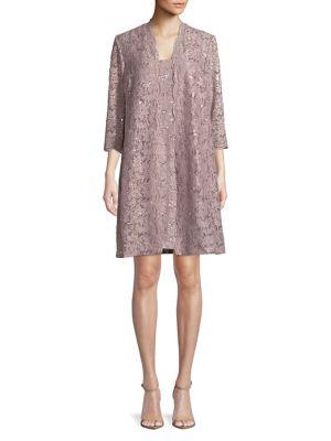 Alex Evenings Petite Two-piece Floral Lace Jacket And Shift Dress