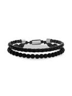 Lord & Taylor Stainless Steel & Leather Beaded Duo Bracelet