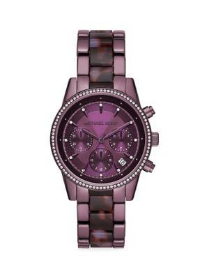 Michael Kors Ritz Pave Purple Stainless Steel Bracelet Chronograph Watch