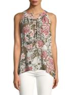 Ivanka Trump Lace-up Floral Top