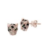 Effy 14k Rose Gold, Diamond, Black Diamond, Tsavorite Feline Earrings