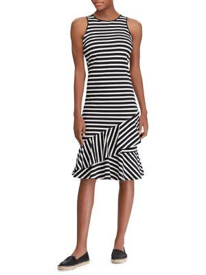 Lauren Ralph Lauren Striped Cascade Ruffle Dress