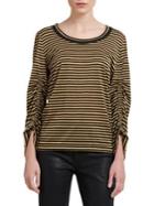 Donna Karan Striped Cinched Sleeve Tee