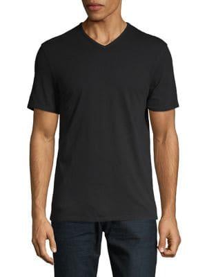 Black Brown Cotton V-neck Tee