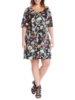 Karen Kane Plus Floral Cold-shoulder Dress