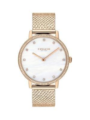 Coach Audrey Carnation Goldtone Stainless Steel & Swarovski Crystal Mesh Bracelet Watch