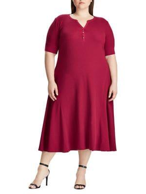 Lauren Ralph Lauren Plus Waffle-knit Cotton Fit-&-flare Dress