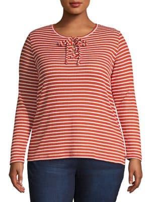 Michael Michael Kors Plus Cutout Lace-up Ribbed Striped Top