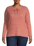 Michael Michael Kors Plus Cutout Lace-up Ribbed Striped Top