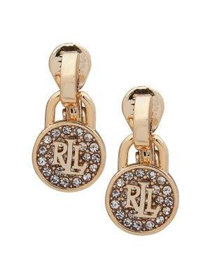 Lauren Ralph Lauren 2-pair Padlock Crystal Goldtone Clip-on Earrings