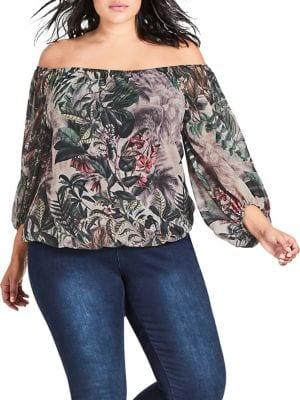 City Chic Plus Sacred Jungle Floral Top