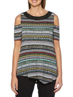 Rafaella Petite Woodblock Cold-shoulder Handkerchief Tunic