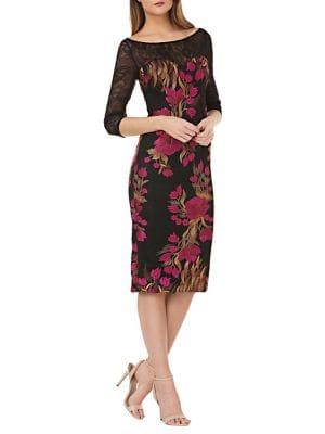 Js Collections Lace-sleeve Embroidered Cocktail Dress