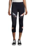 Betsey Johnson Floral Print And Mesh Panelled Cropped Athletic Leggings