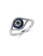 Effy Royale Bleu Sapphire, Diamond And 14k White Gold Evil Eye Ring