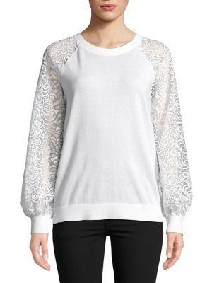 Michael Michael Kors Petite Lace Balloon Sleeve Top