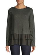 B Collection By Bobeau Vicki Double Ruffle Mixed-media Top