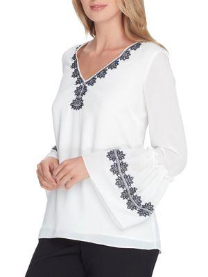 Tahari Arthur S. Levine Embroidered Georgette Blouse