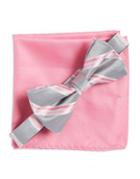 Susan G. Komen Knots For Hope Double Bar Striped Bow Tie And Pocket Square Set