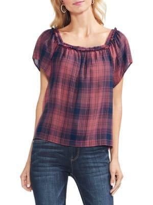 Vince Camuto Sapphire Bloom Plaid Blouse