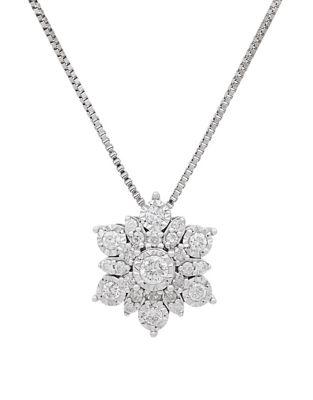 Lord & Taylor Sterling Silver, 0.4tcw White Diamond Floral Pendant Necklace