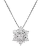 Lord & Taylor Sterling Silver, 0.4tcw White Diamond Floral Pendant Necklace