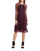 Bcbgeneration Long Sleeve Dotted Mesh Midi A-line Dress