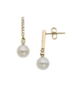 Lord & Taylor 14kt. Yellow Gold Fresh Water Pearl And Diamond Drop Earrings