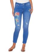 Rafaella Petite Distressed Floral Embroidered Skinny Jeans