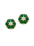 Lord & Taylor Emerald, White Topaz And 14k Yellow Gold Stud Earrings