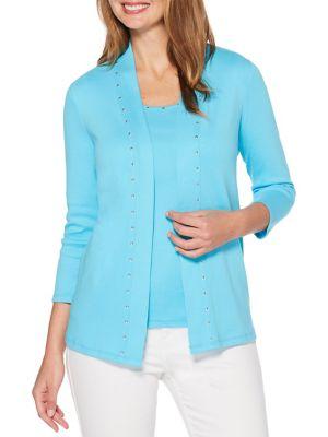 Rafaella Heatset Studded Cotton Cardigan